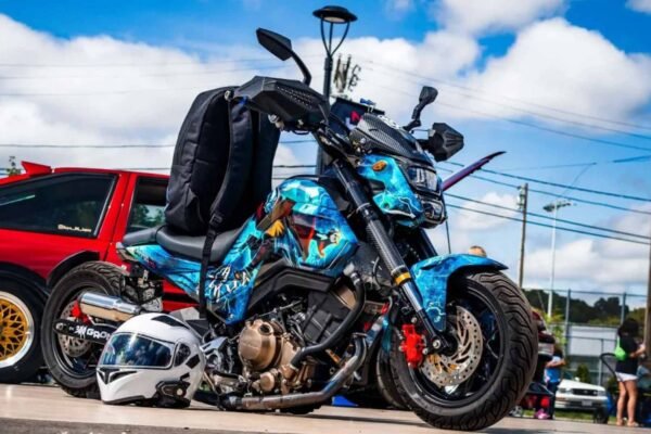 Motorcycle with custom moto wrap vinyl for personalized style and protection.
