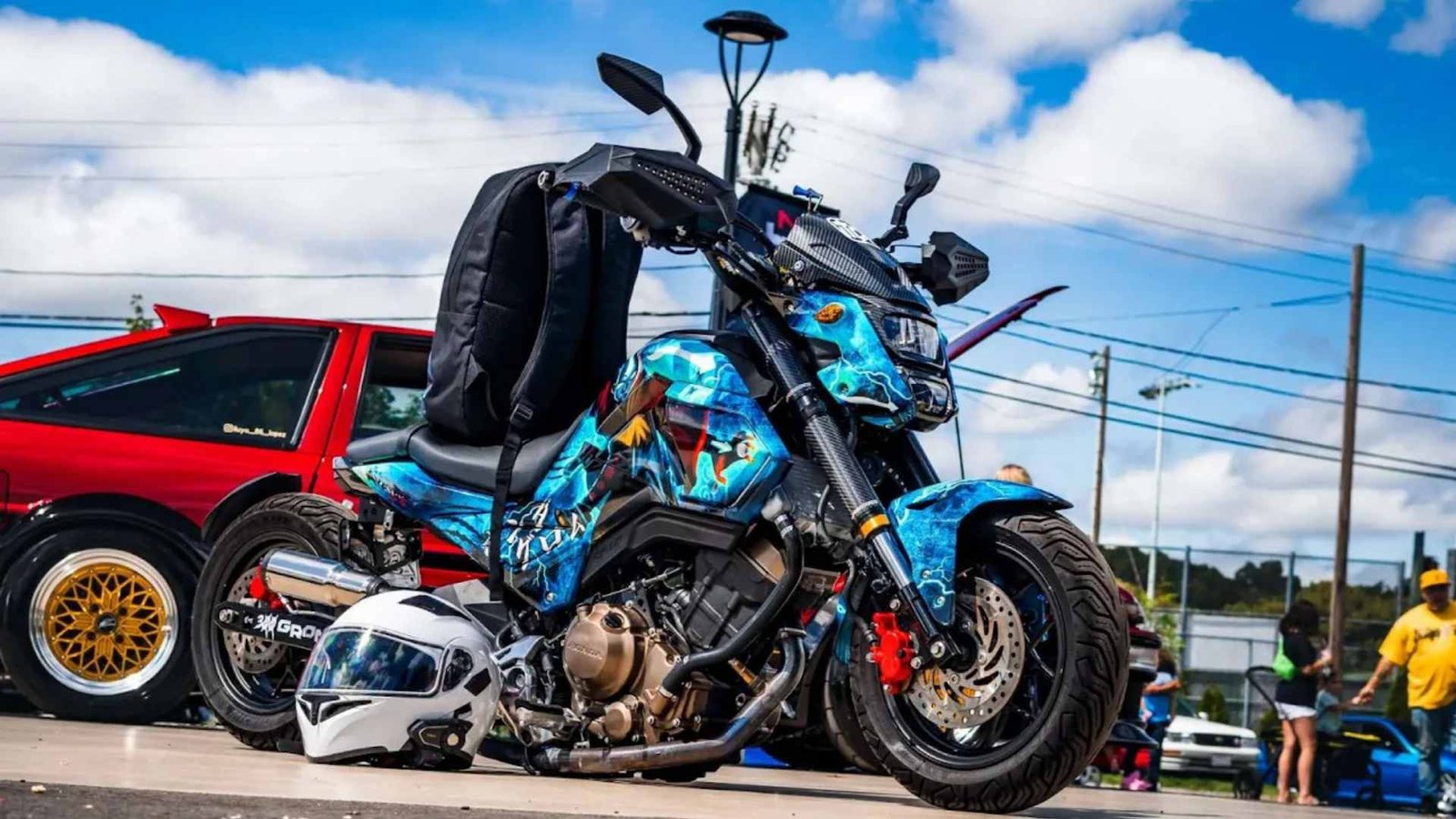 Motorcycle with custom moto wrap vinyl for personalized style and protection.