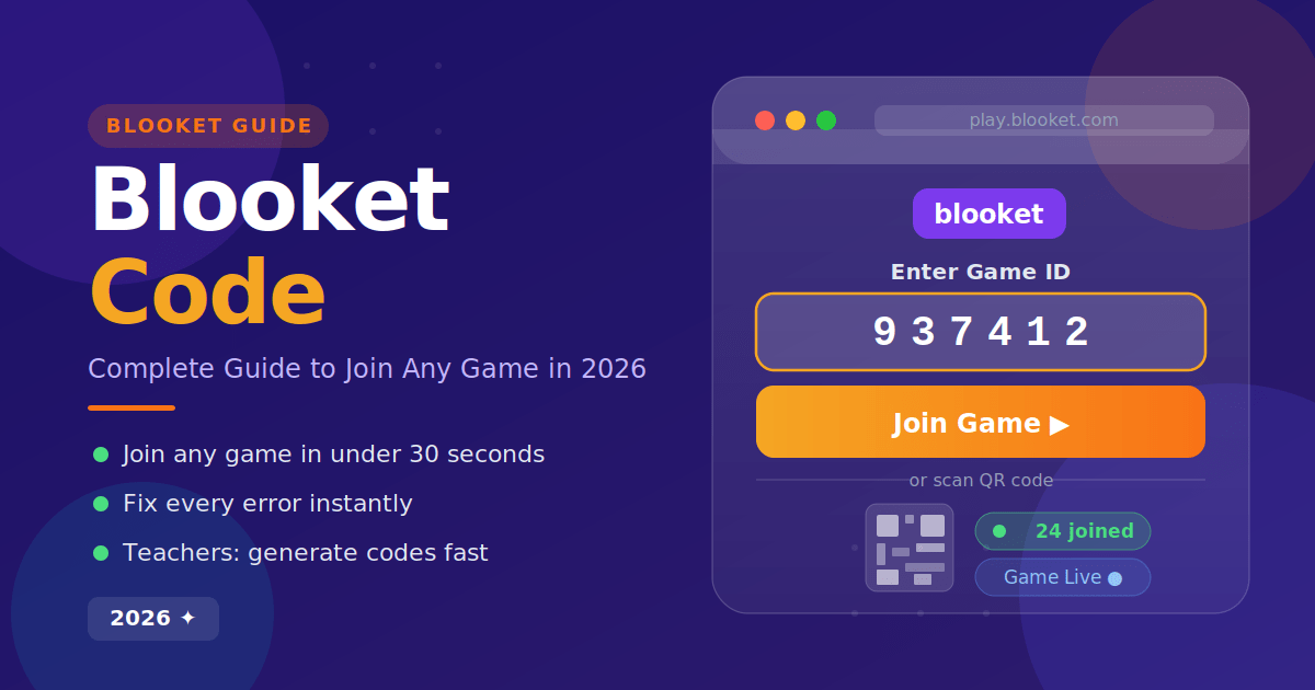 The Blooket join screen at play.blooket.com where students enter their 6 or 7-digit Game ID code to join a live session.