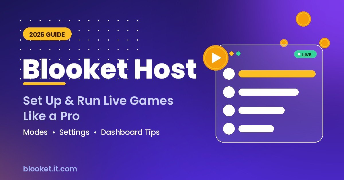 Blooket Host guide 2026 showing a live game dashboard with leaderboard and start button