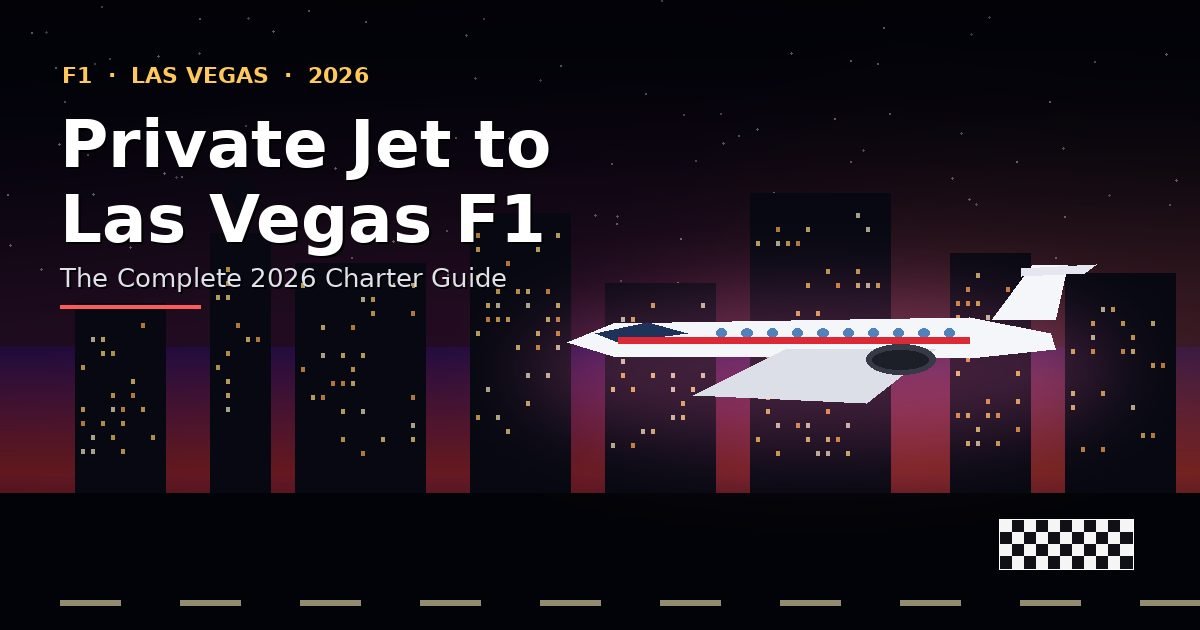 Private jet parked at Las Vegas airport with the Strip skyline in the background during F1 weekend
