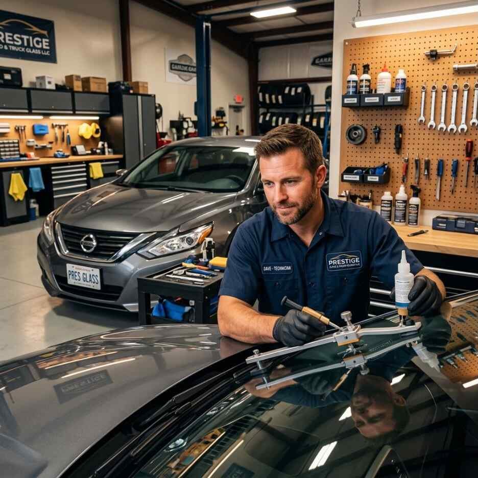 Cracked windshield requiring professional repair