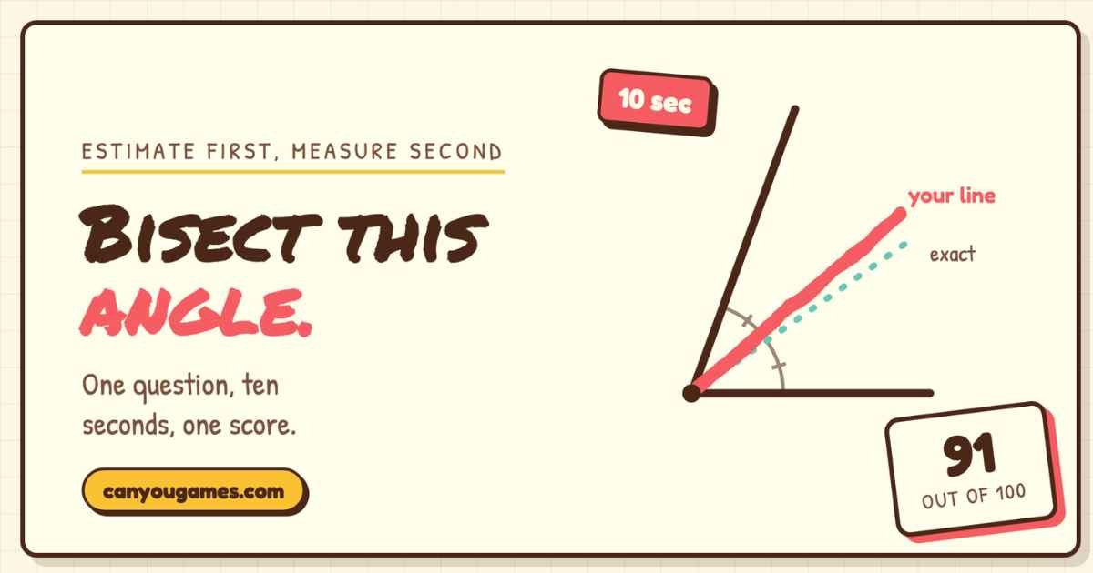 Browser game projected in a maths classroom asking students to bisect an angle, scored 91 out of 100
