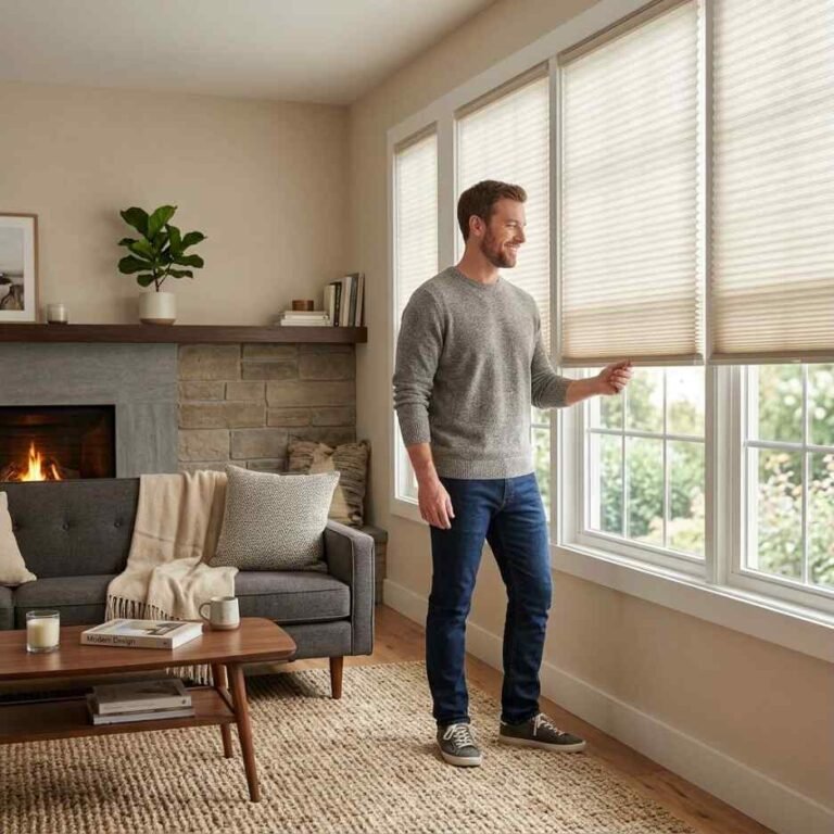 Energy-efficient honeycomb shades installed on windows