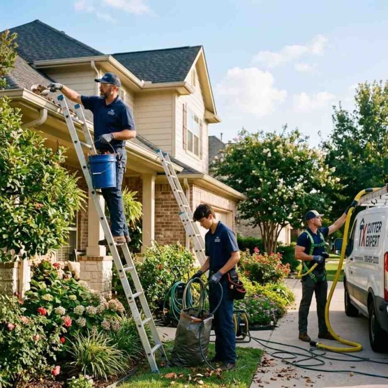 Professional gutter cleaning service for a residential home