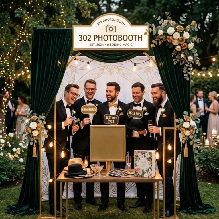 Wedding photo booth entertaining guests at a celebration