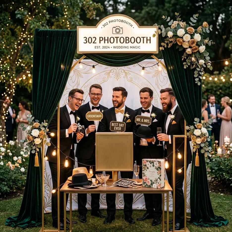 Wedding photo booth entertaining guests at a celebration